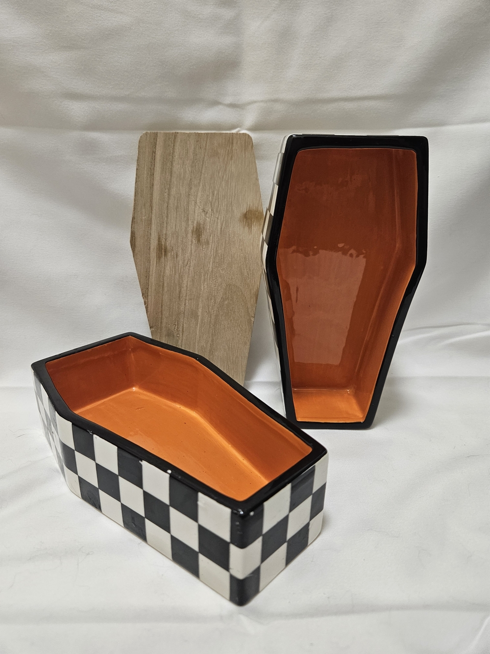 Checkerboard Ceramic Coffin Tray - Orange Interior - BUNDLES/OFFERS WELCOME